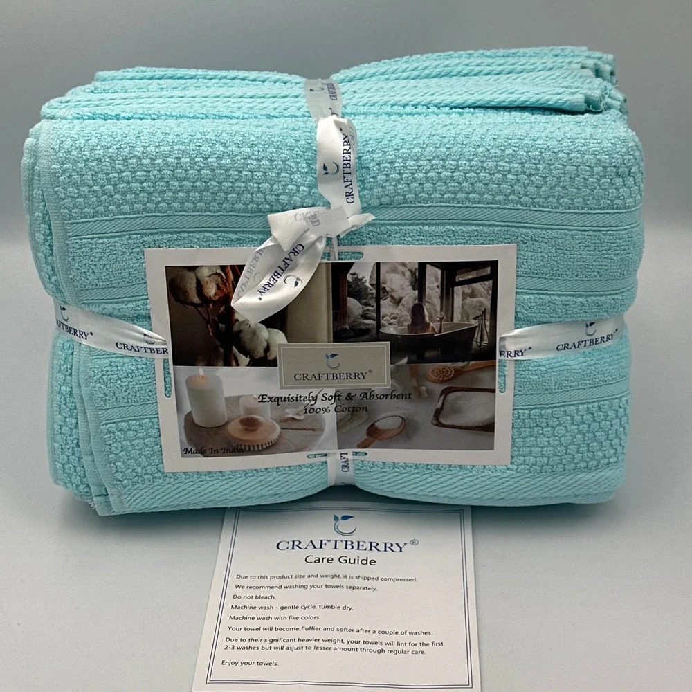 Craftberry Bath Towels Set 6 PC Seaglass Mint 100% Cotton Emerald Collection NEW